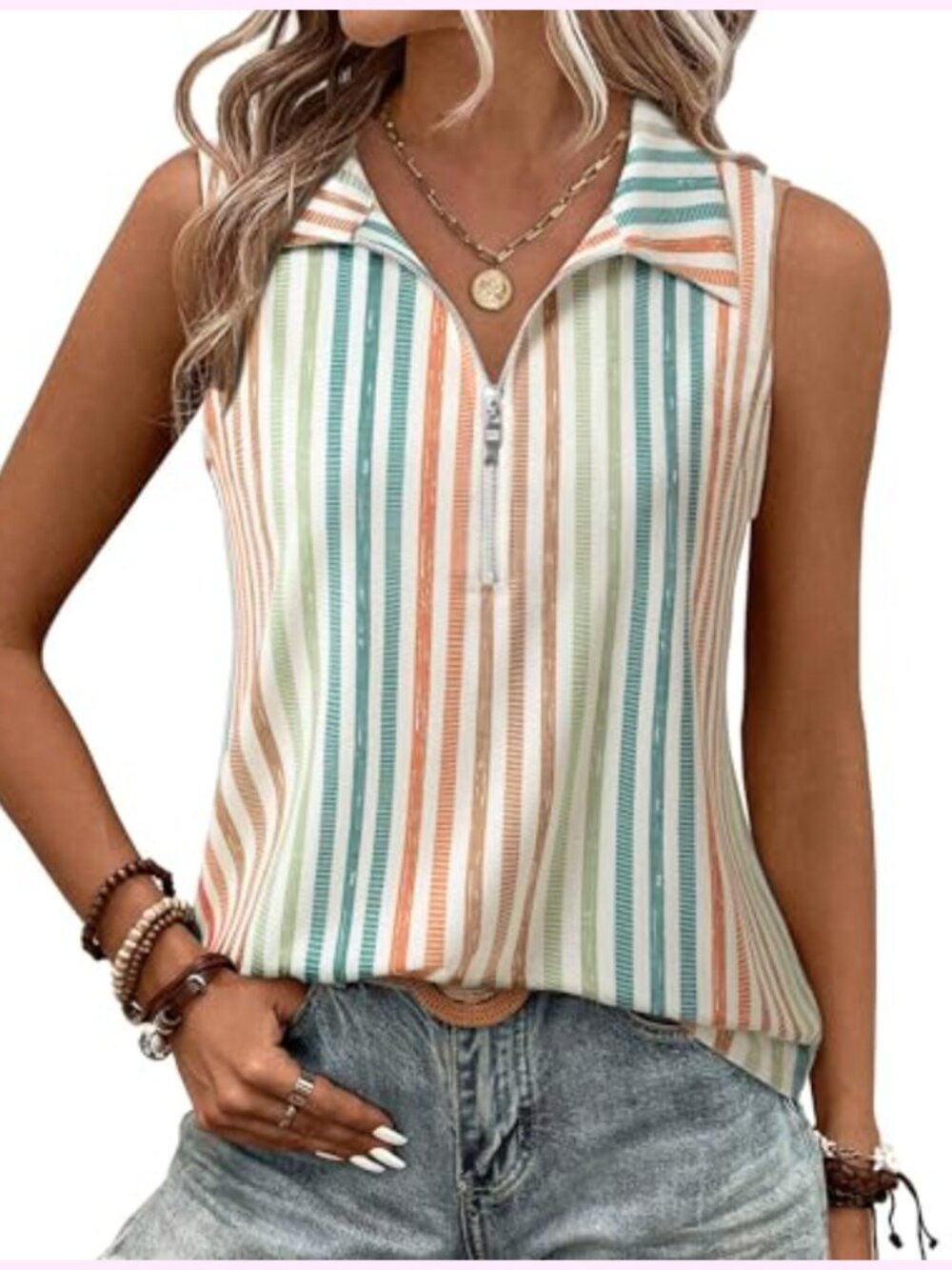 Ribbed Tank Top with Zipper V Neck Sleeveless Dressy Casual Work Tunic Blouse